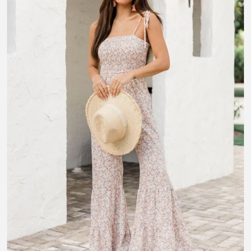 Floral Tie-Strap Wide-Leg Jumpsuit - Pink Floral